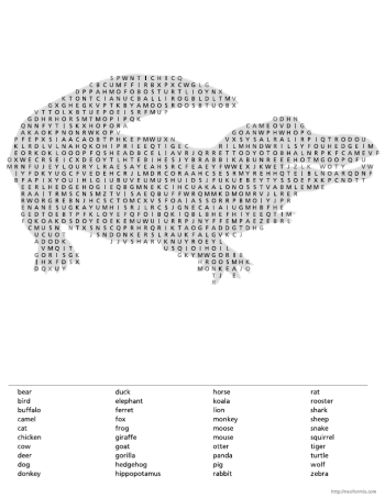shaped word search animals